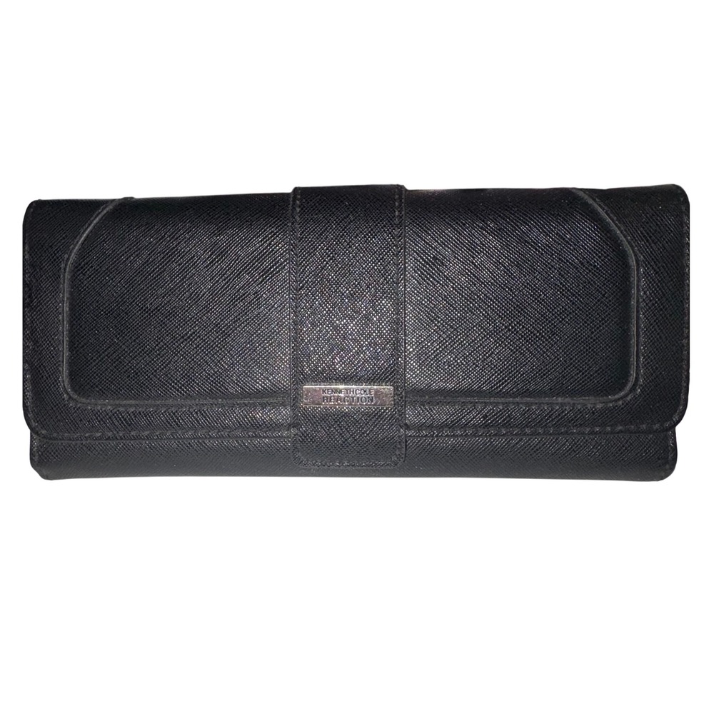 Kenneth Cole Reaction Black Saffiano Leather Clutch Wallet – 9"